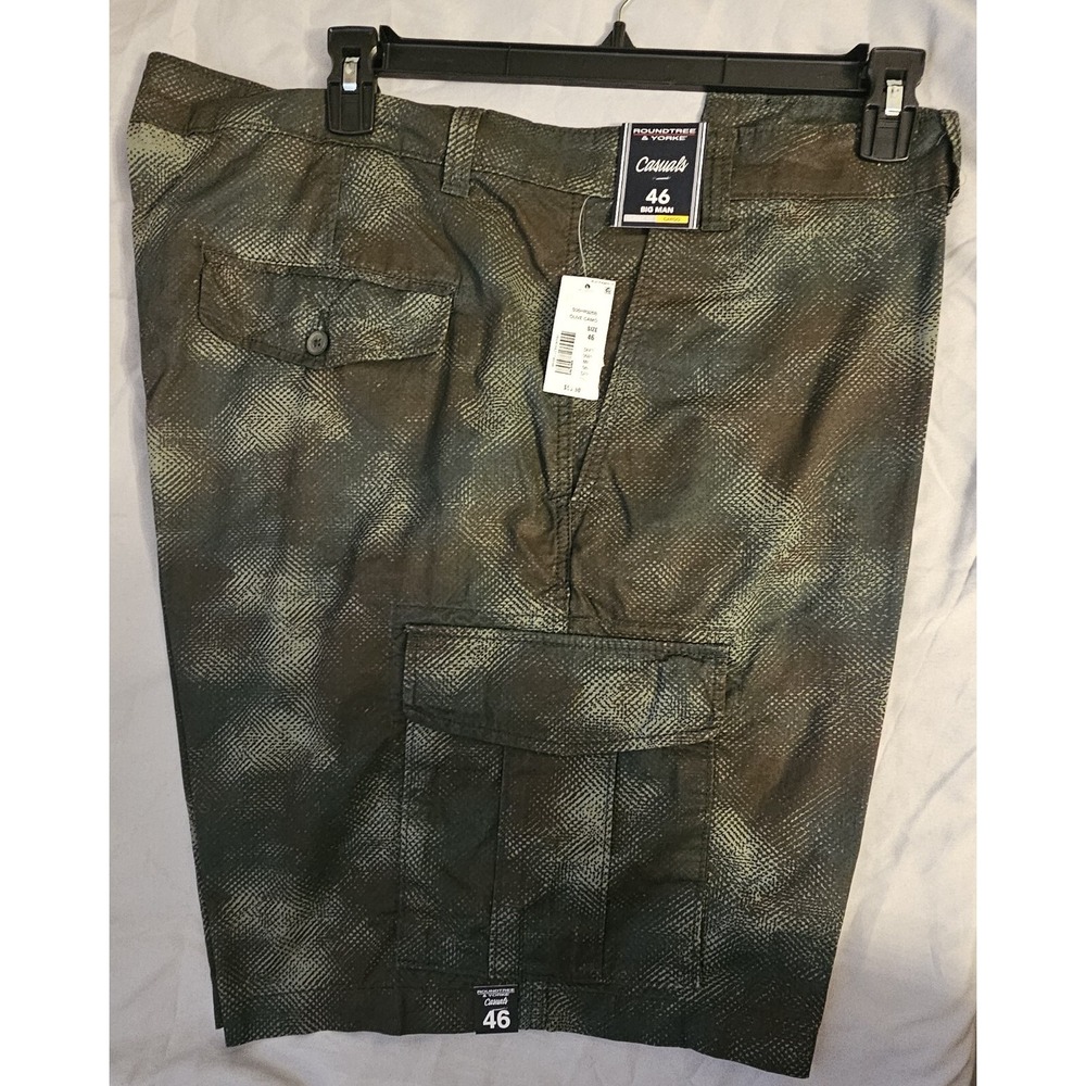 ROUNDTREE & YORKE MEN'S SIZE 46 GREEN CAMO COTTON FLAT CASUAL CARGO SHORTS L403